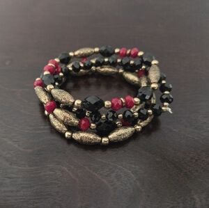 Black and Red Beaded Bracelet Set